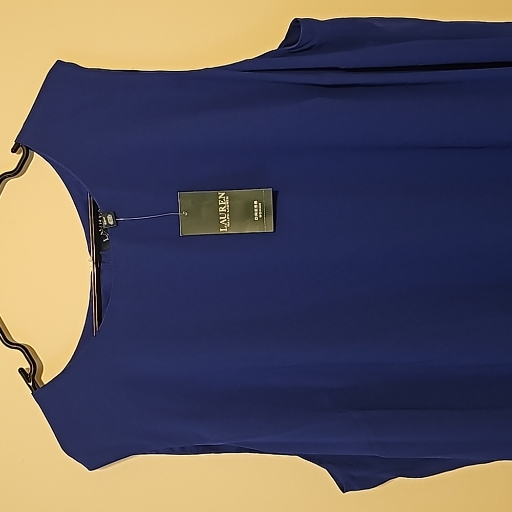 Ralph Lauren Georgette Blue Tiered Sleeveless Shift Dress Size 22W‎ - Picture 6 of 10